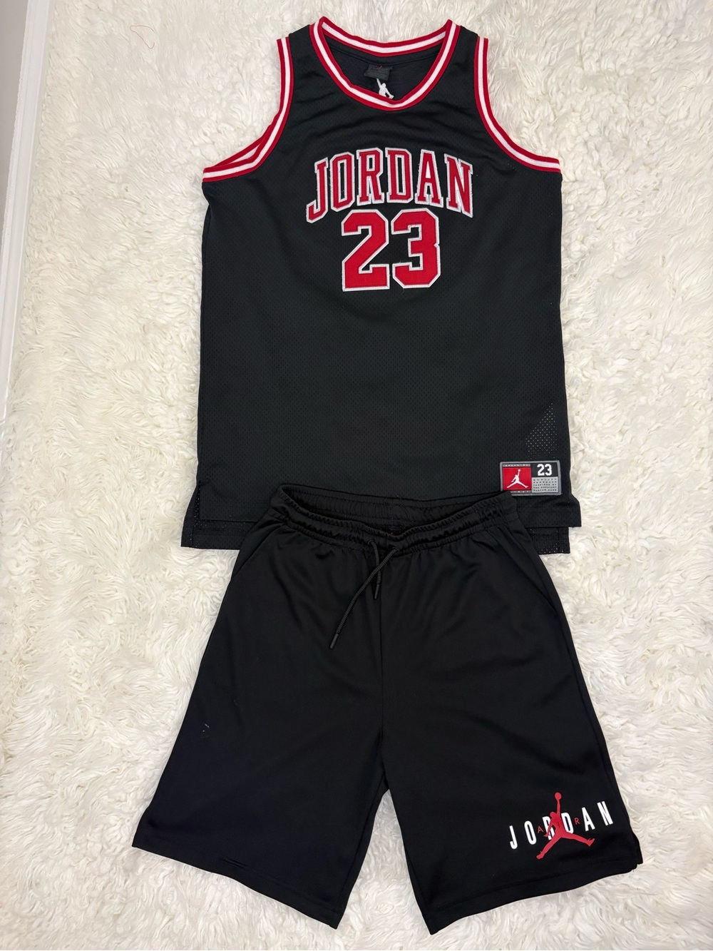 Jordan Kids 23 Basketball Jersey & Mesh Shorts 2-Piece Set Black Red